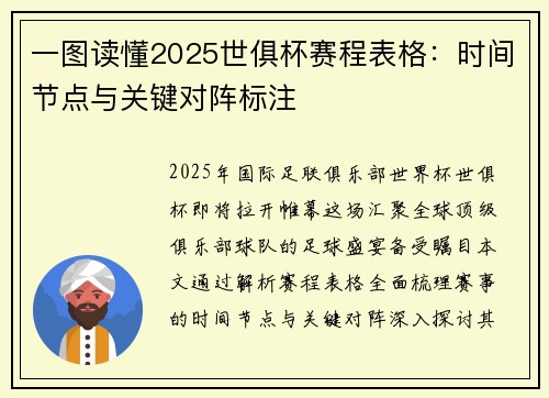 一图读懂2025世俱杯赛程表格：时间节点与关键对阵标注